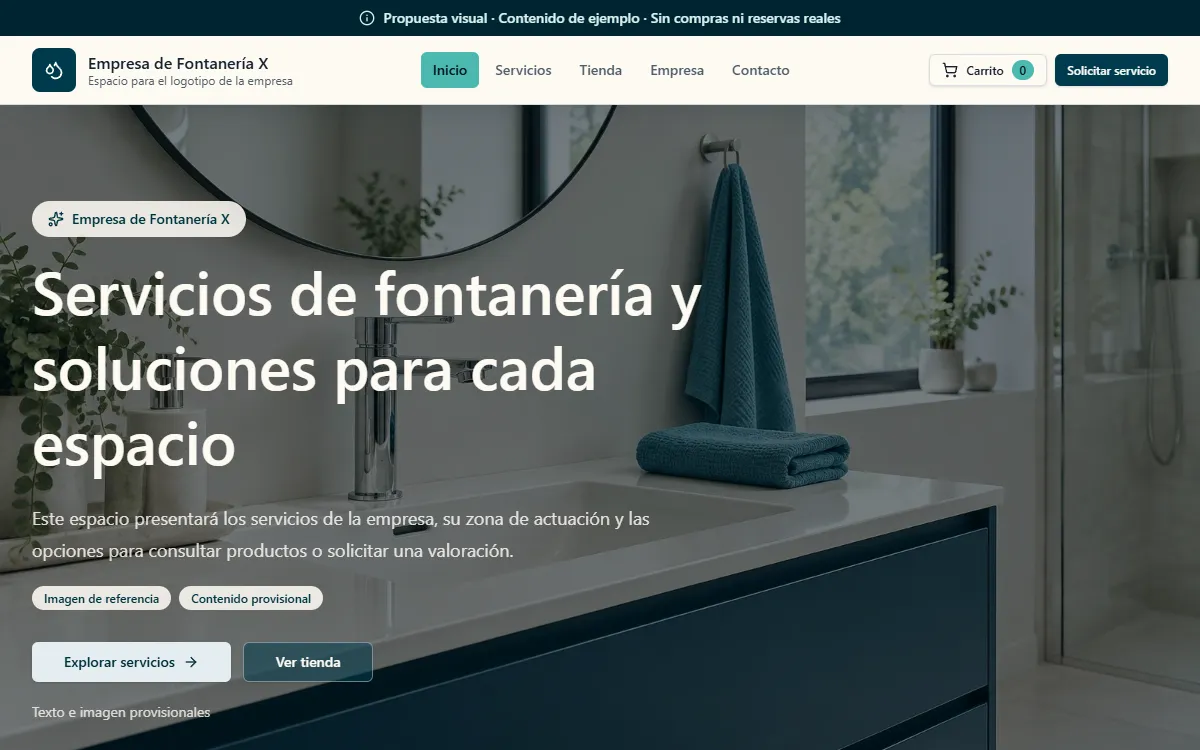 Portada de la maqueta de web para una empresa de fontanería