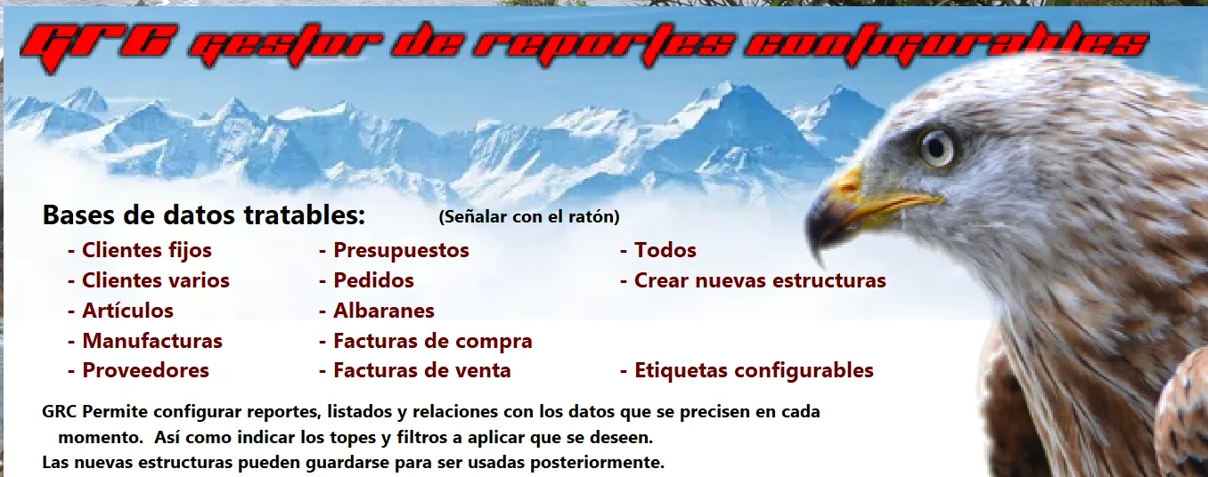 GRC, gestor de reportes configurables: las bases de datos que se pueden tratar, de clientes a facturas