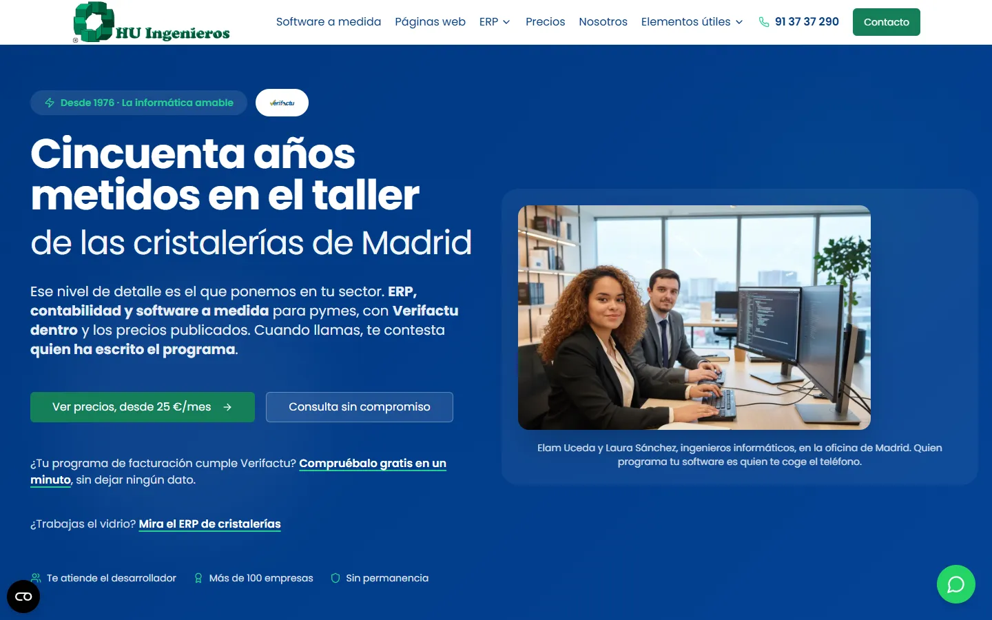 Portada de la web de HU Ingenieros, hecha por nosotros mismos